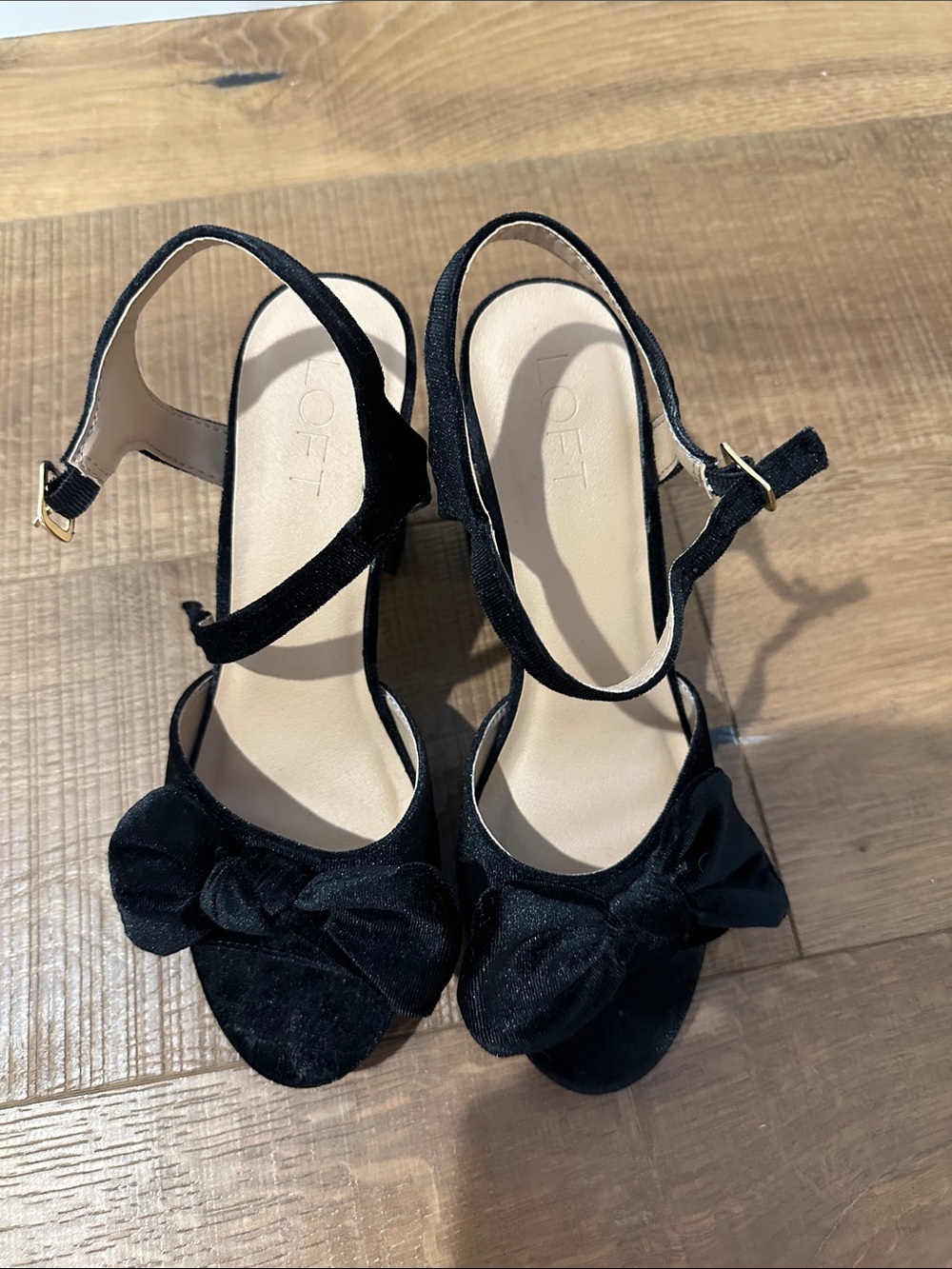 Loft Black Velvet Bow Ankle-Strap Heels Size 9